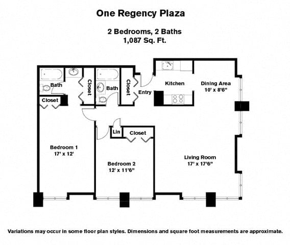 Floor plan 2 Bed/2 Bath with Two Closets image 1