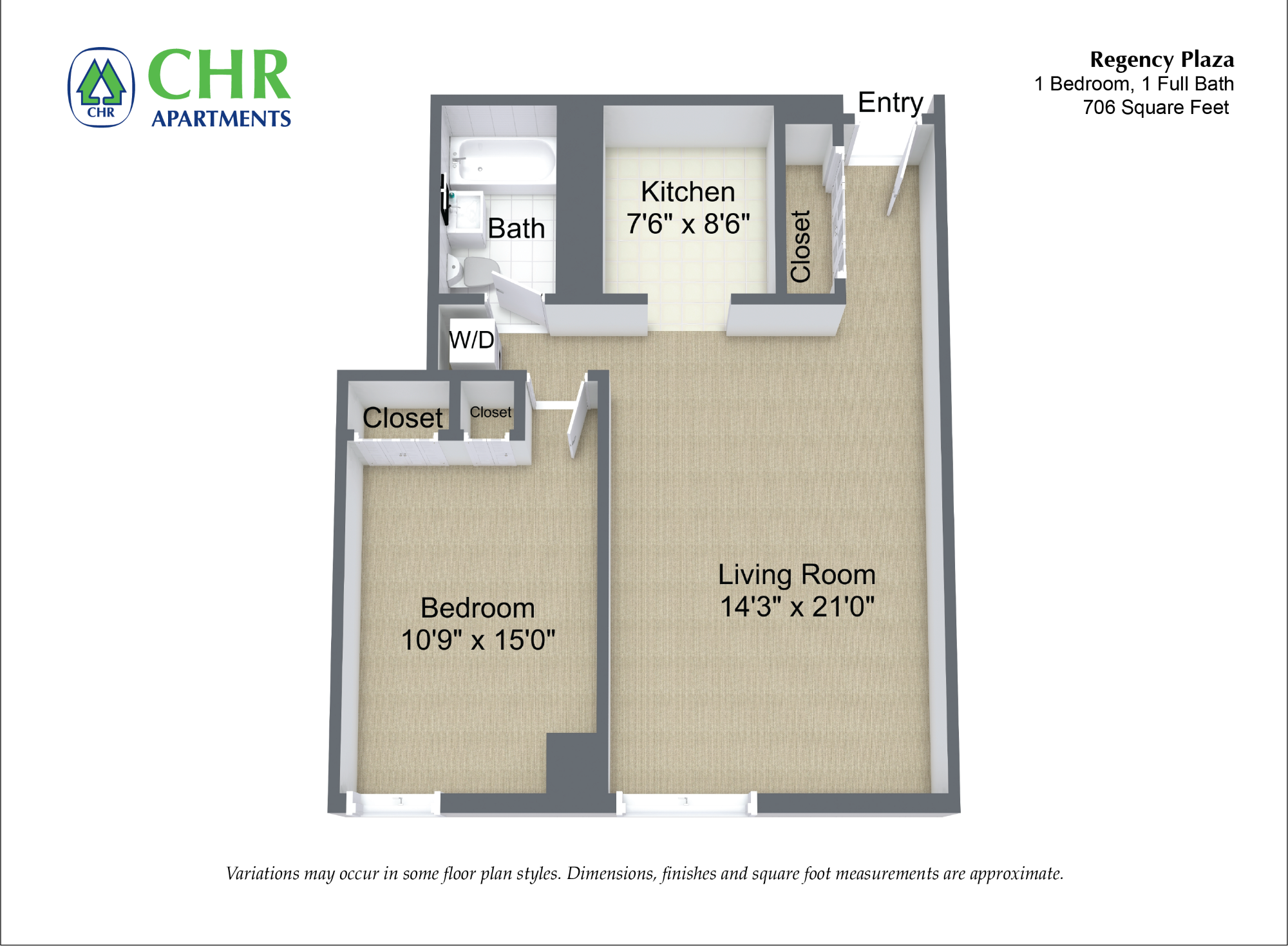 Floor plan 1 Bed/1 Bath image 2