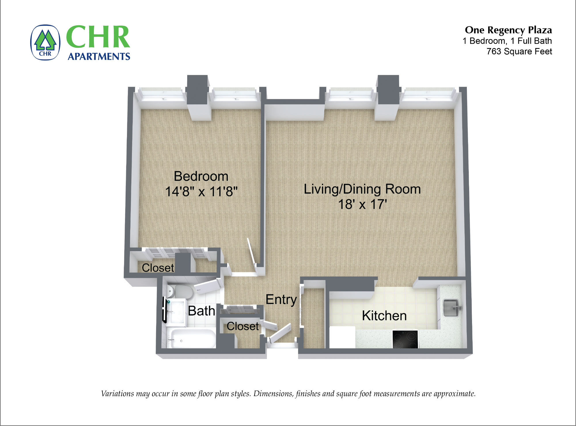 Floor plan 1 Bed/1 Bath image 3