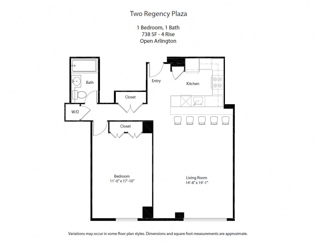 Click to view Floor plan 1 Bed/1 Bath with Open Kitchen image 1