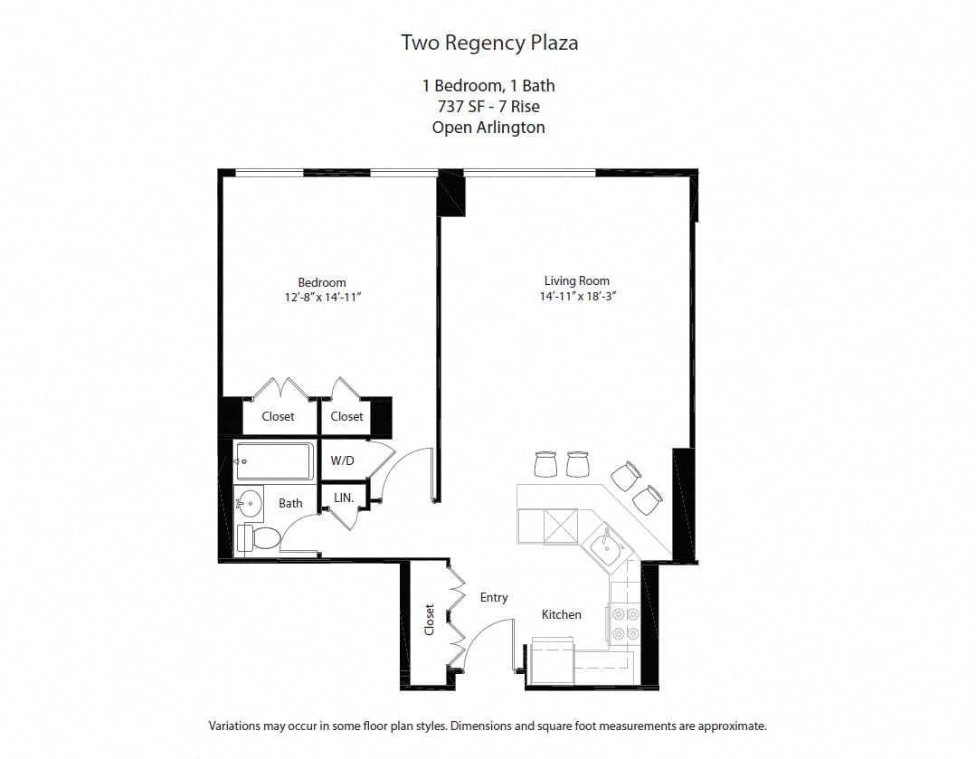 Click to view Floor plan 1 Bed/1 Bath with Open Kitchen image 2