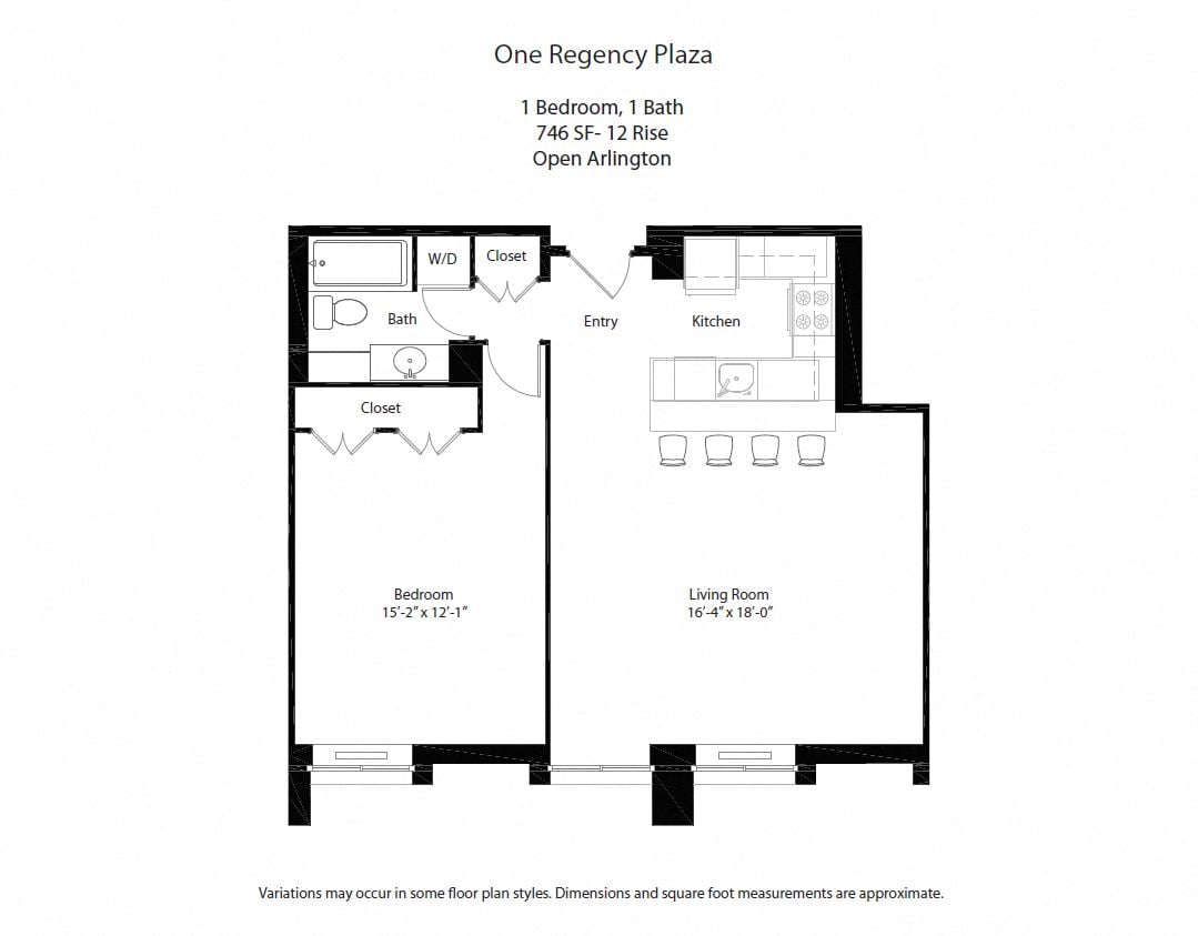 Click to view Floor plan 1 Bed/1 Bath with Open Kitchen image 4