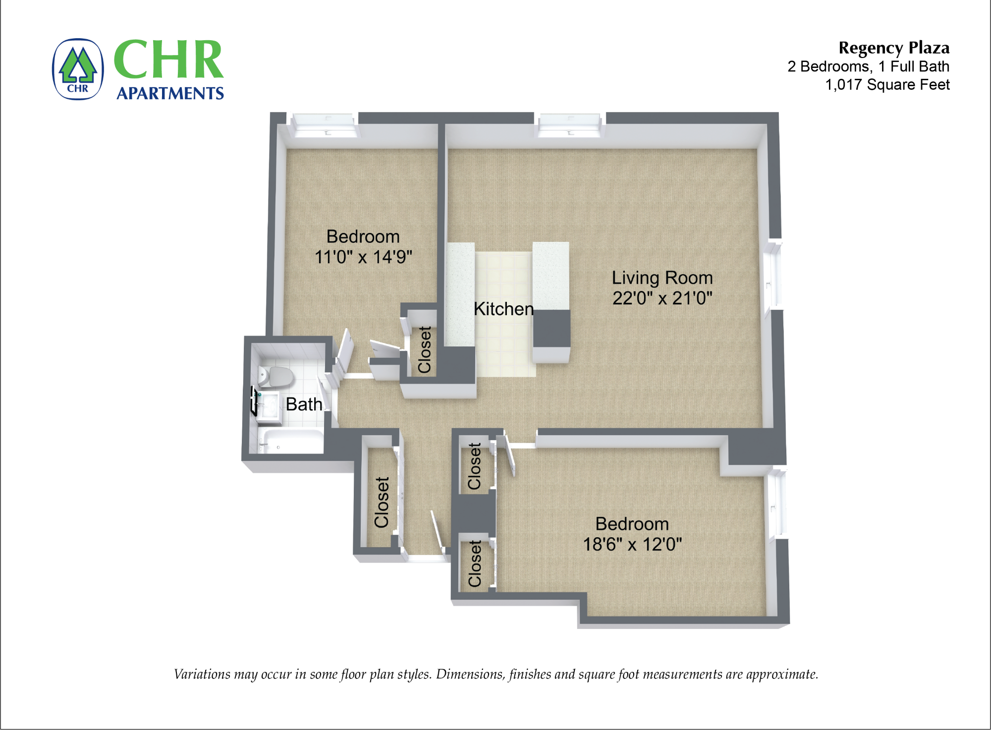 Floor plan 2 Bed/1 Bath - Corner Unit image 5