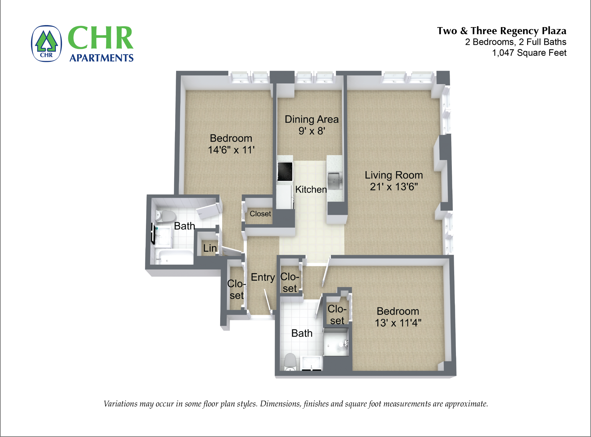 Floor plan 2 Bed/2 Bath with Dining Area image 2