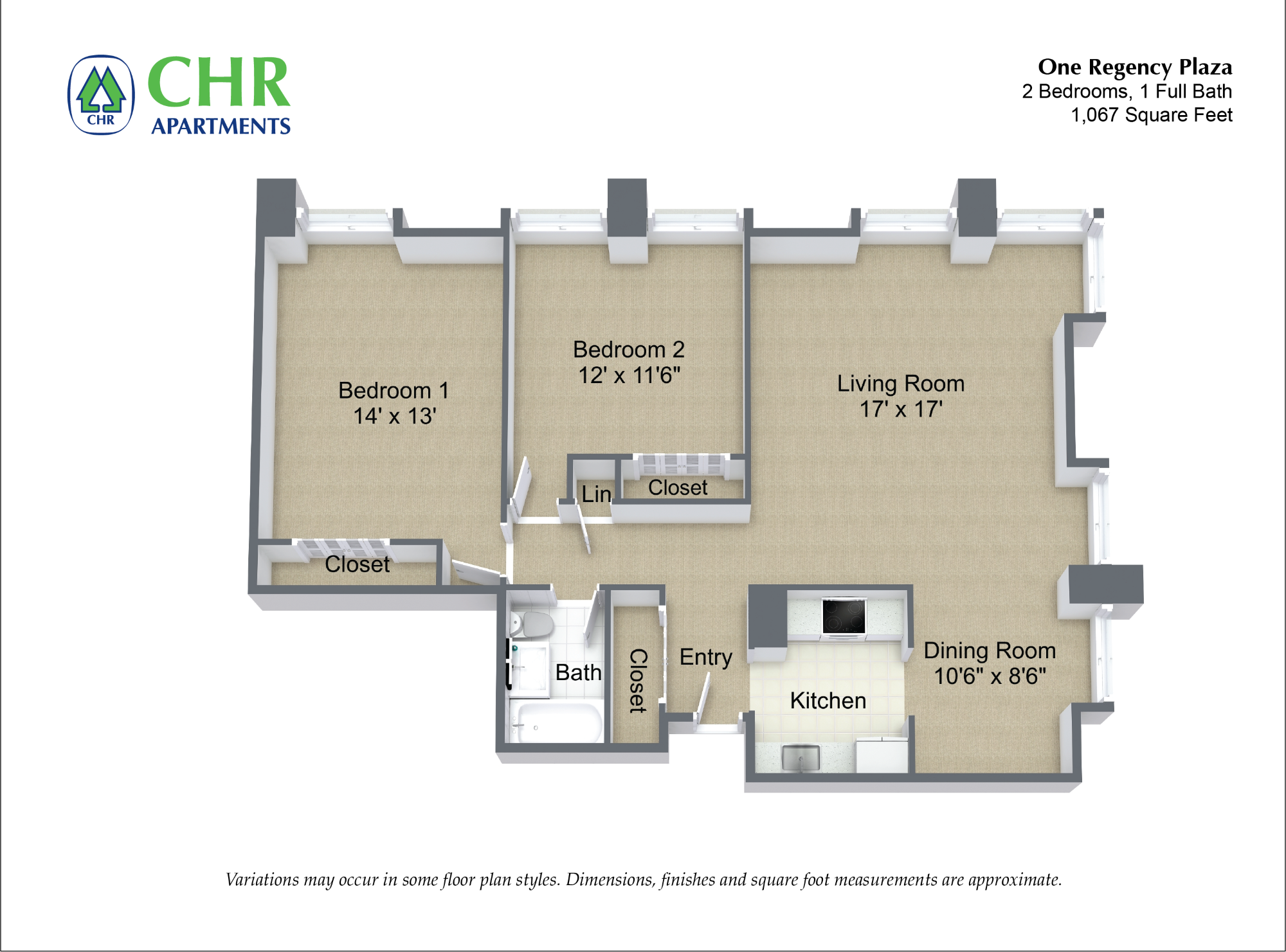 Floor plan 2 Bed/1 Bath - Corner Unit image 4