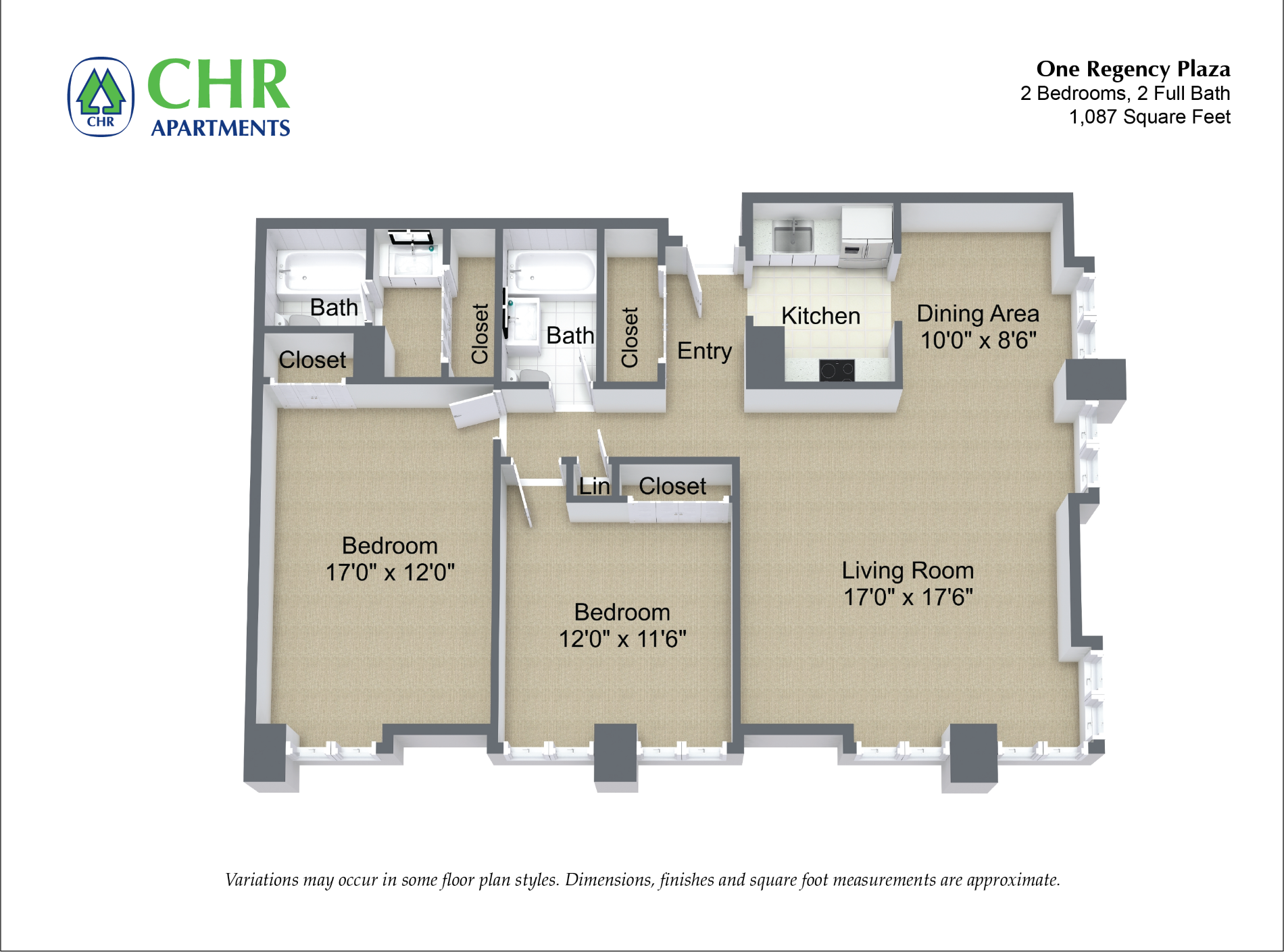 Floor plan 2 Bed/2 Bath with Two Closets image 2