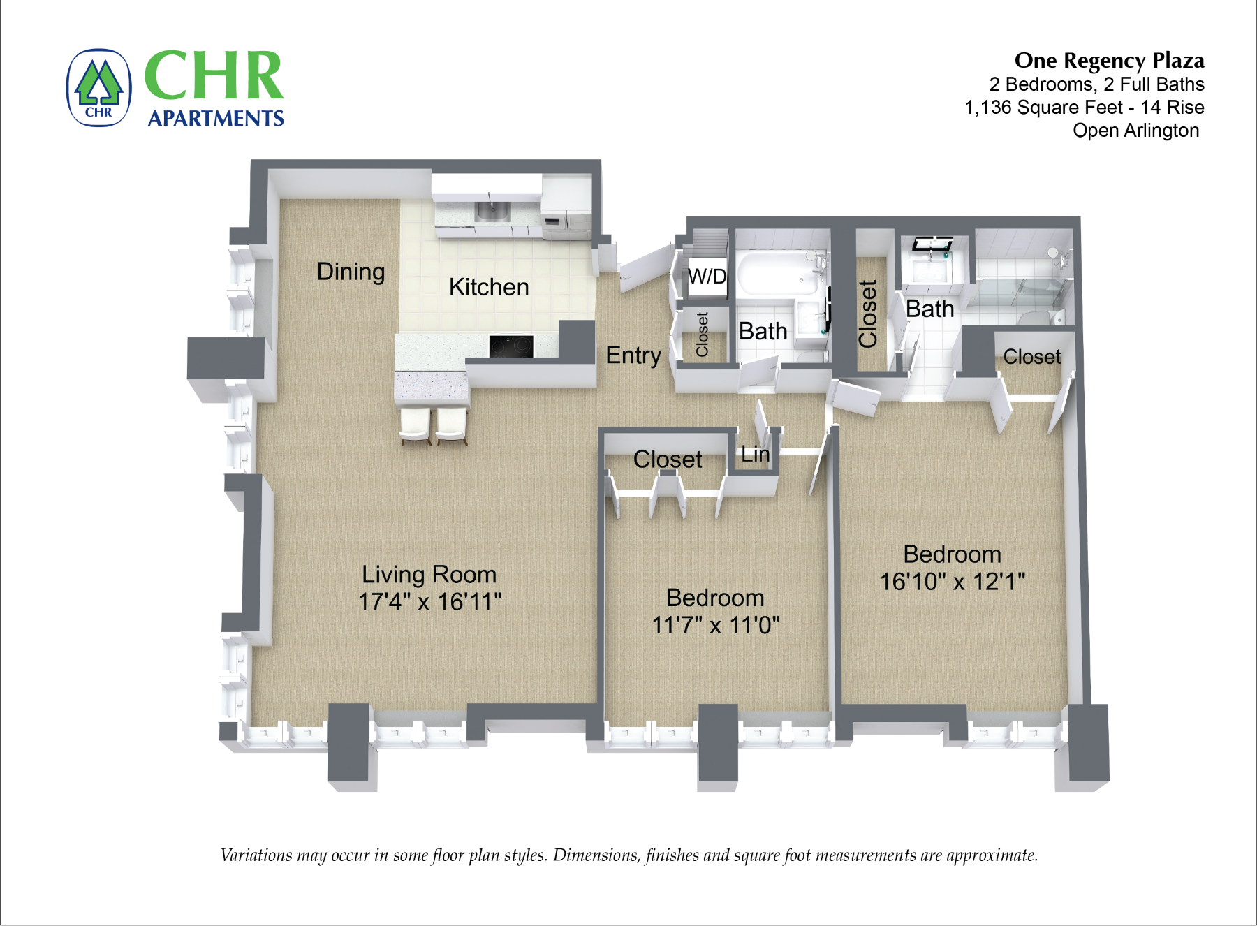 Floor plan 2 Bedroom with Open Kitchen image 2