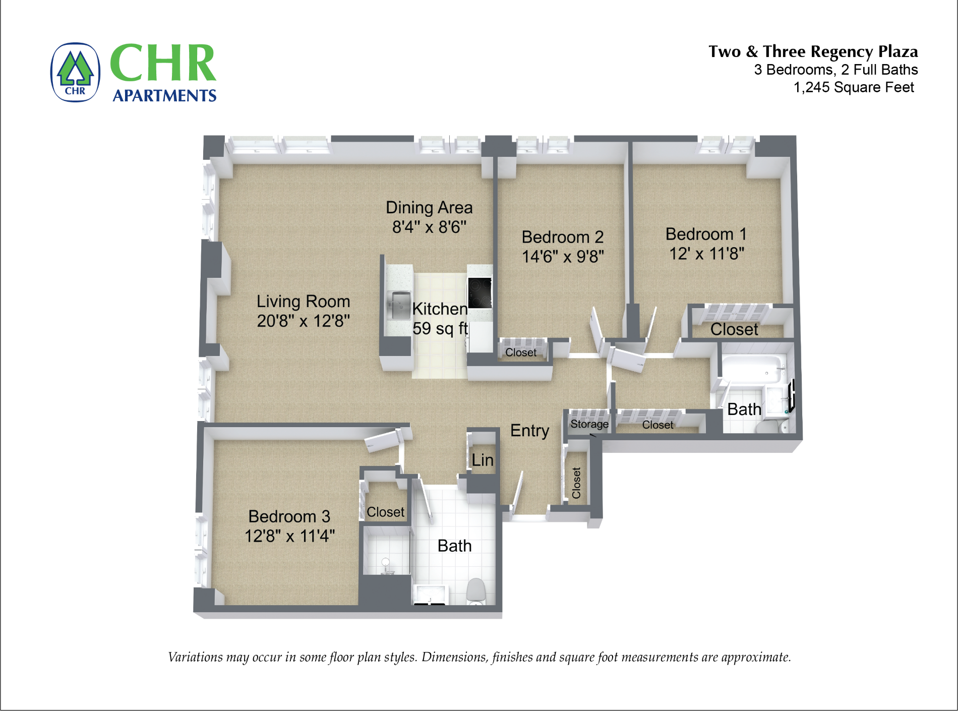 Click to view 3 Bed/2 Bath floor plan gallery