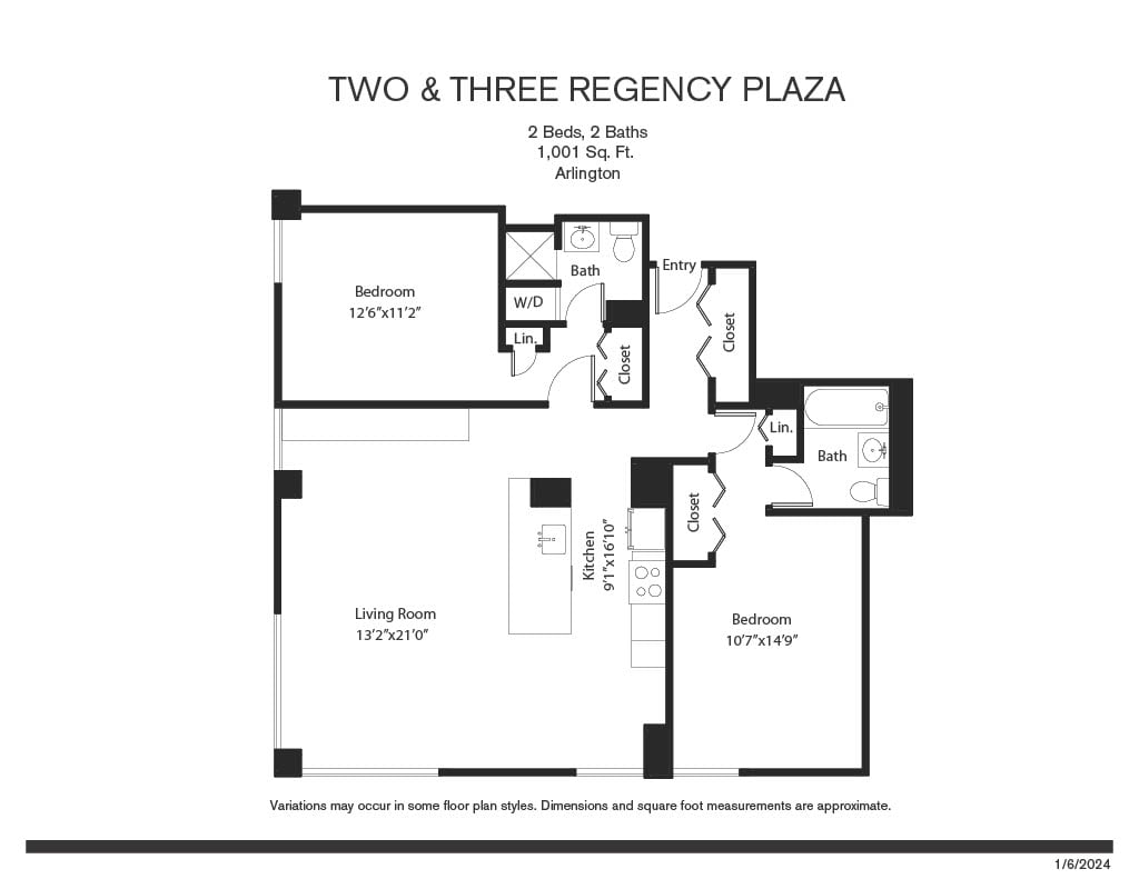 Click to view 2 Bed/1 Bath - Corner Unit floor plan gallery