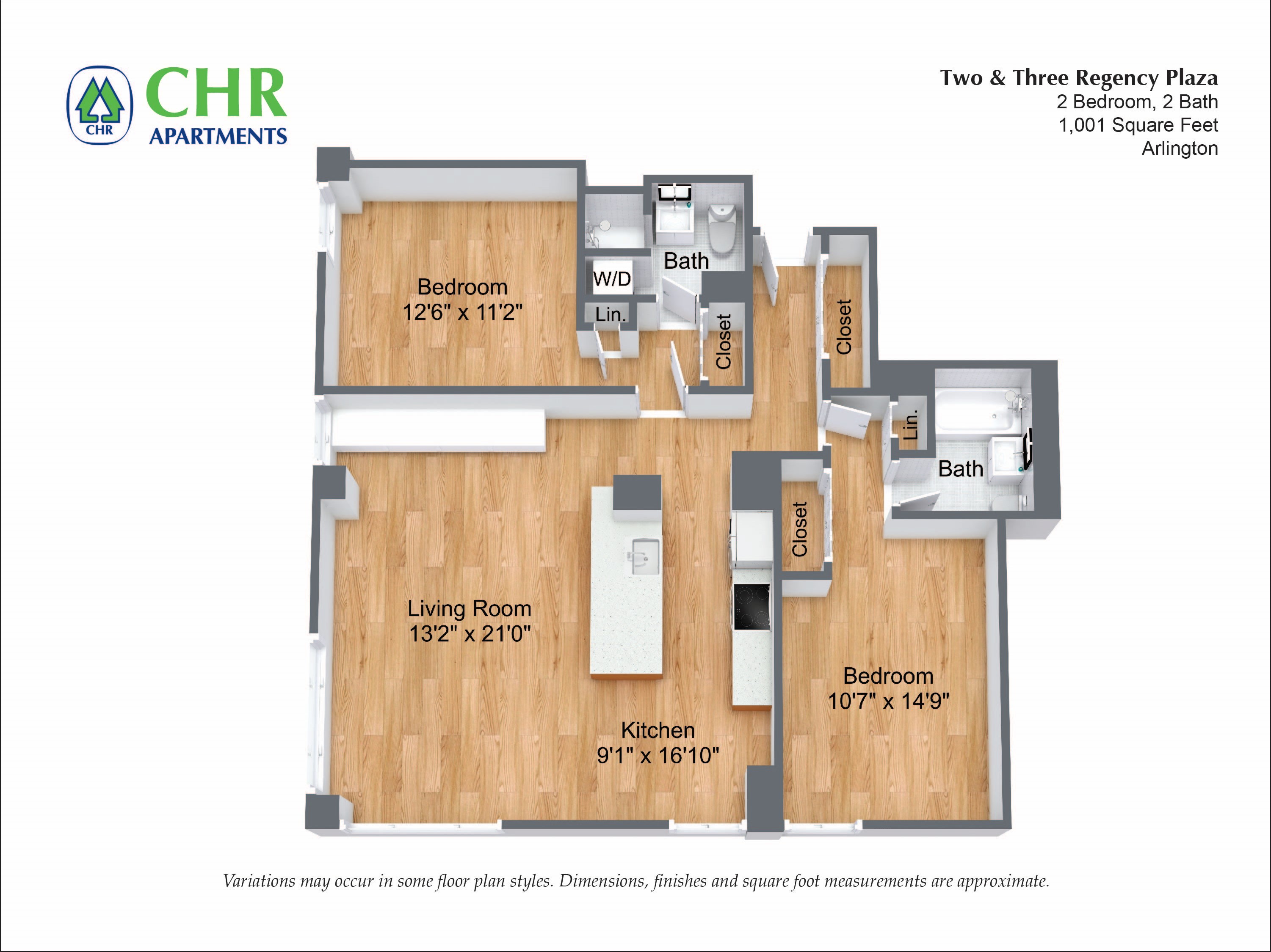 Click to view 2 Bed/2 Bath with Dining Area floor plan gallery