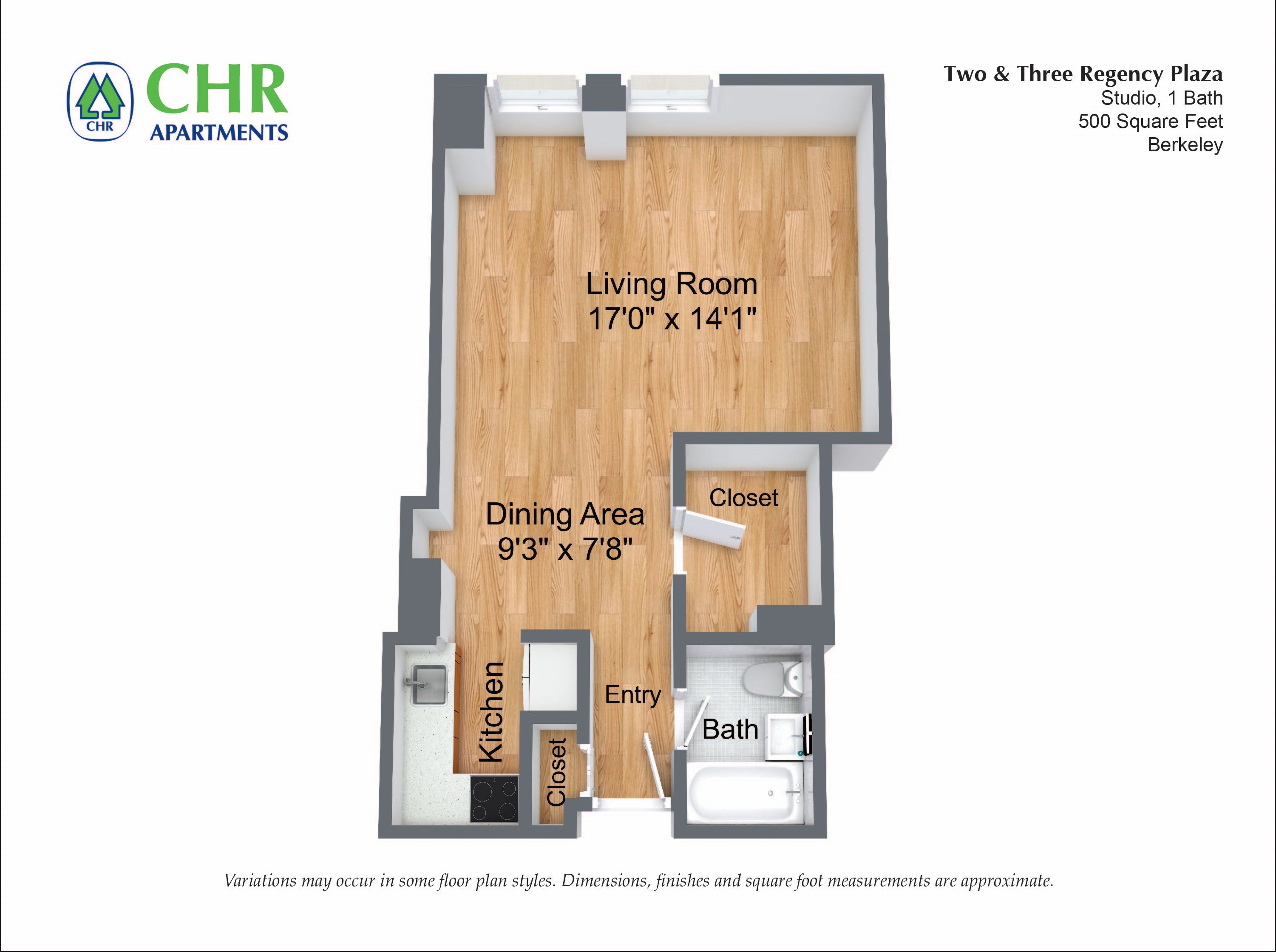 Click to view Studio/1 Bath With Walk-In Closets floor plan gallery