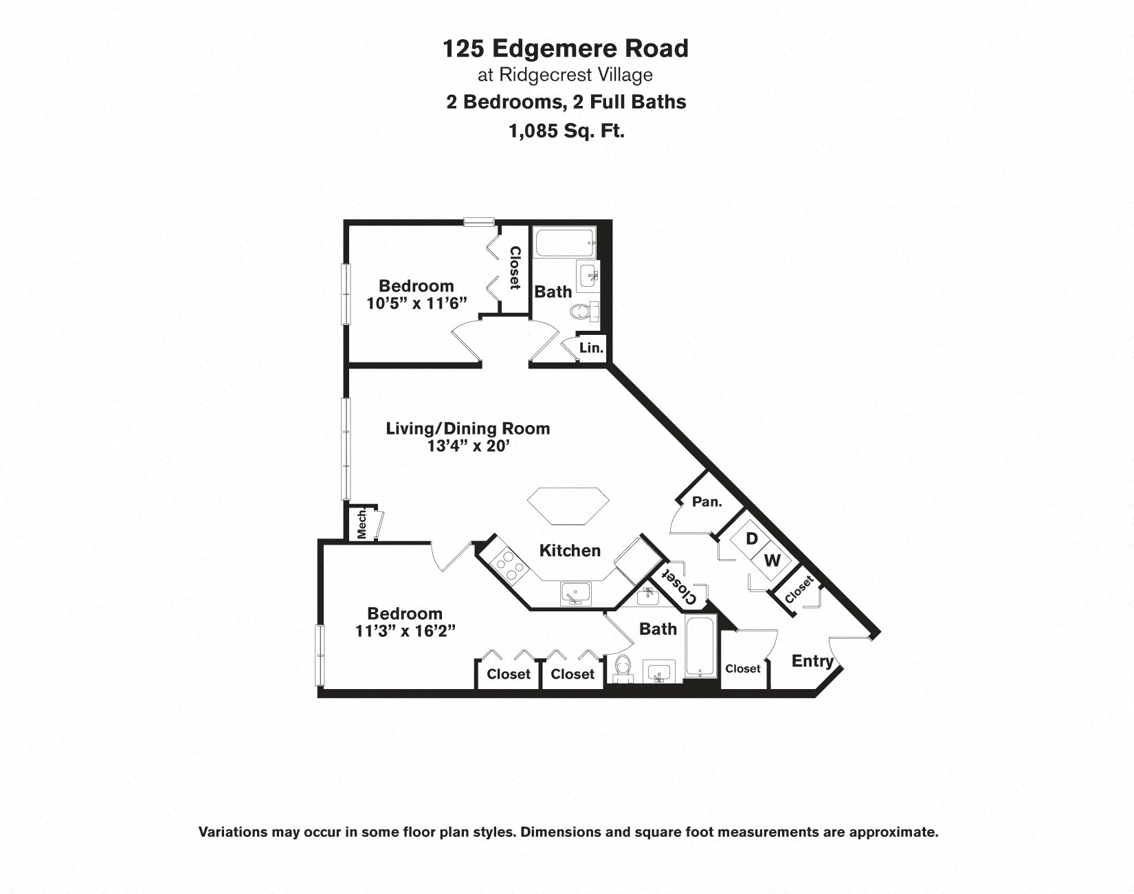 Floor plan 2 Bed/2 Bath - Edgemere image 1