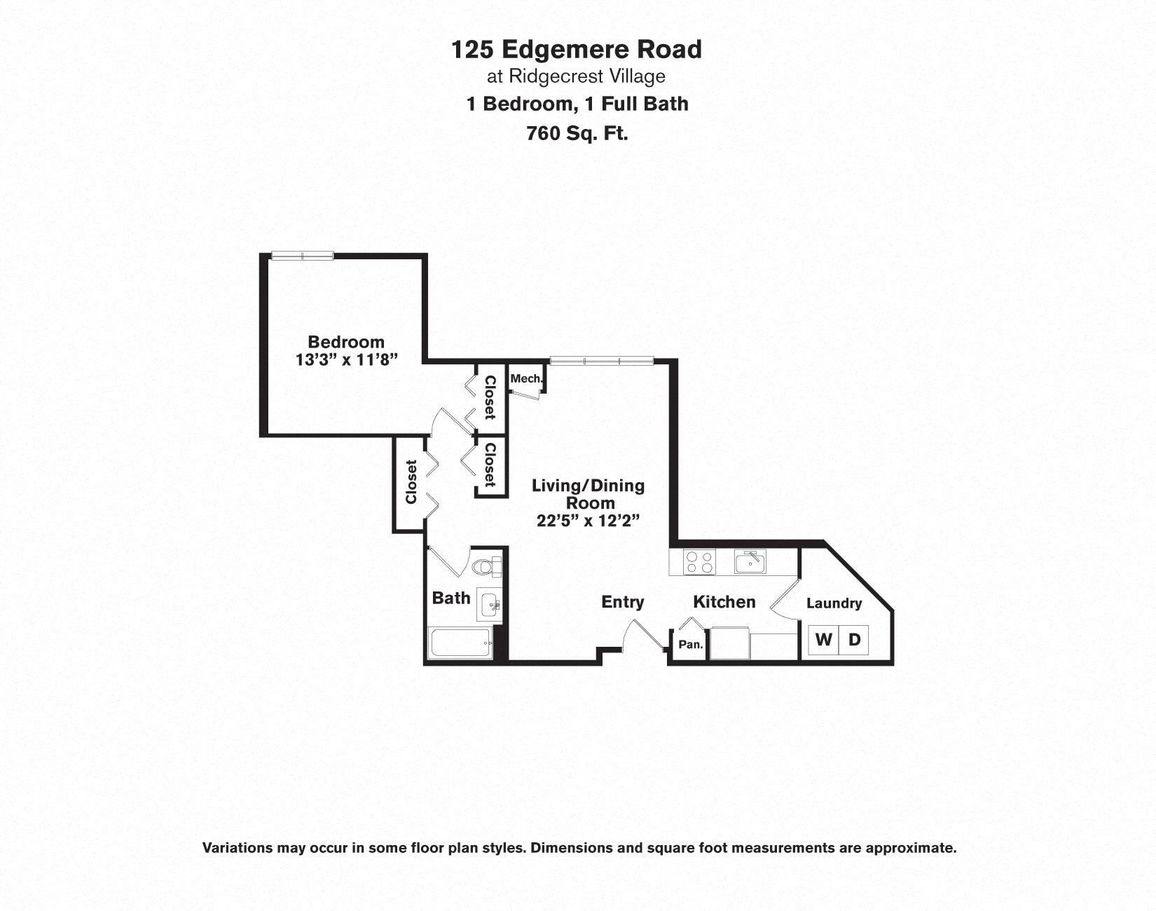 Click to view Floor plan 1 Bed/1 Bath - Edgemere image 1
