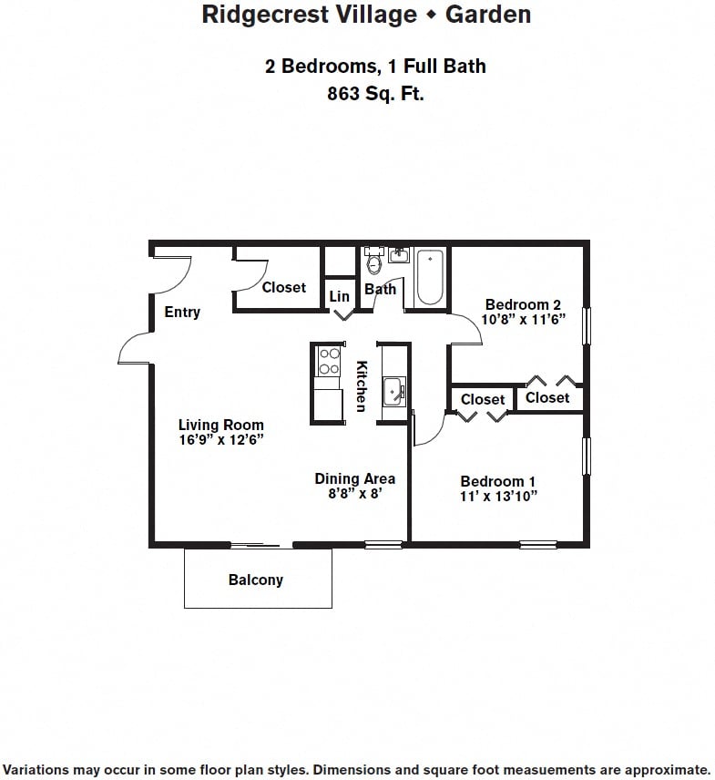 Click to view 2 Bed/1 Bath with Storage Closet floor plan gallery