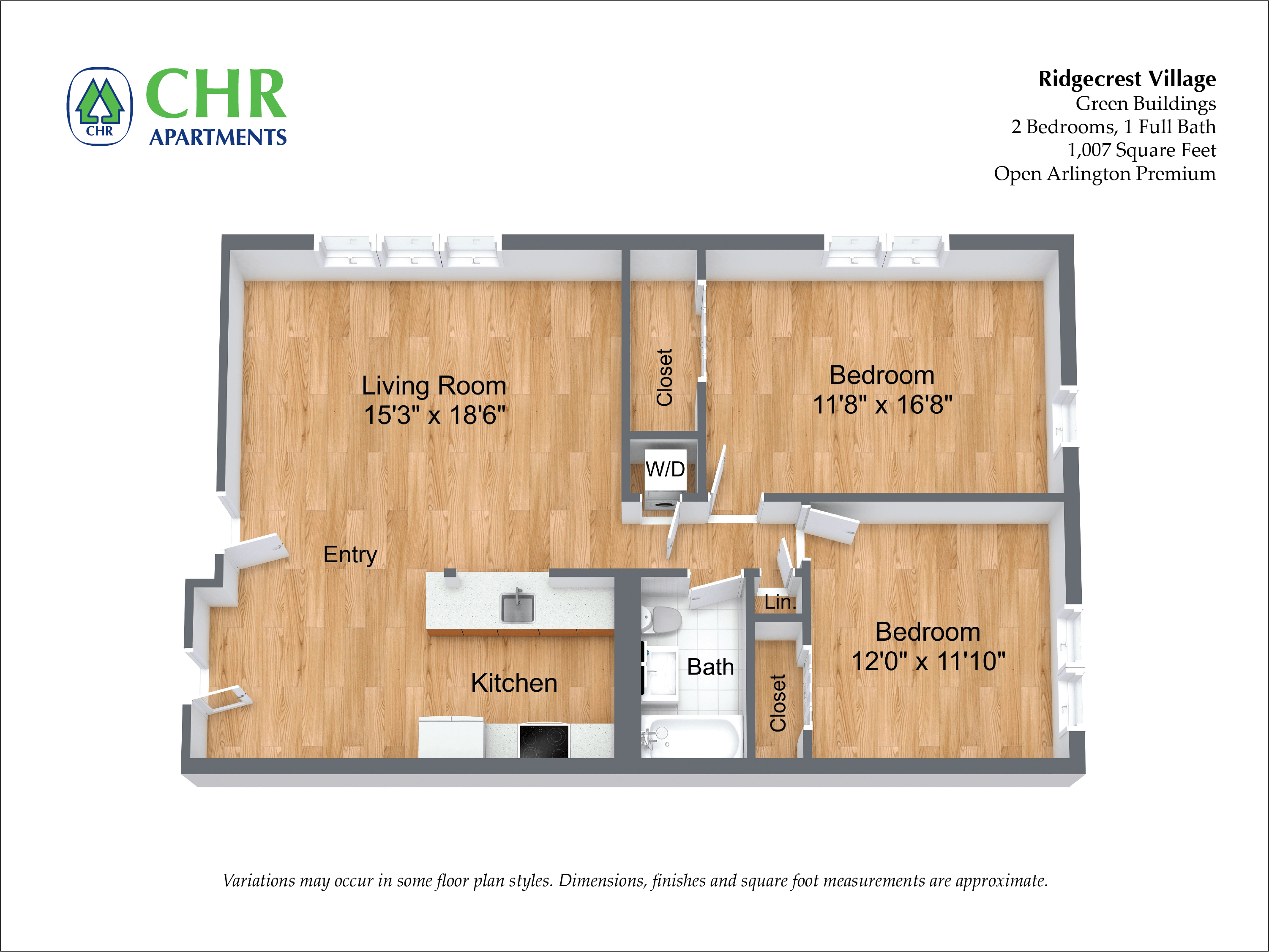 Click to view 2 Bed/1 Bath floor plan gallery