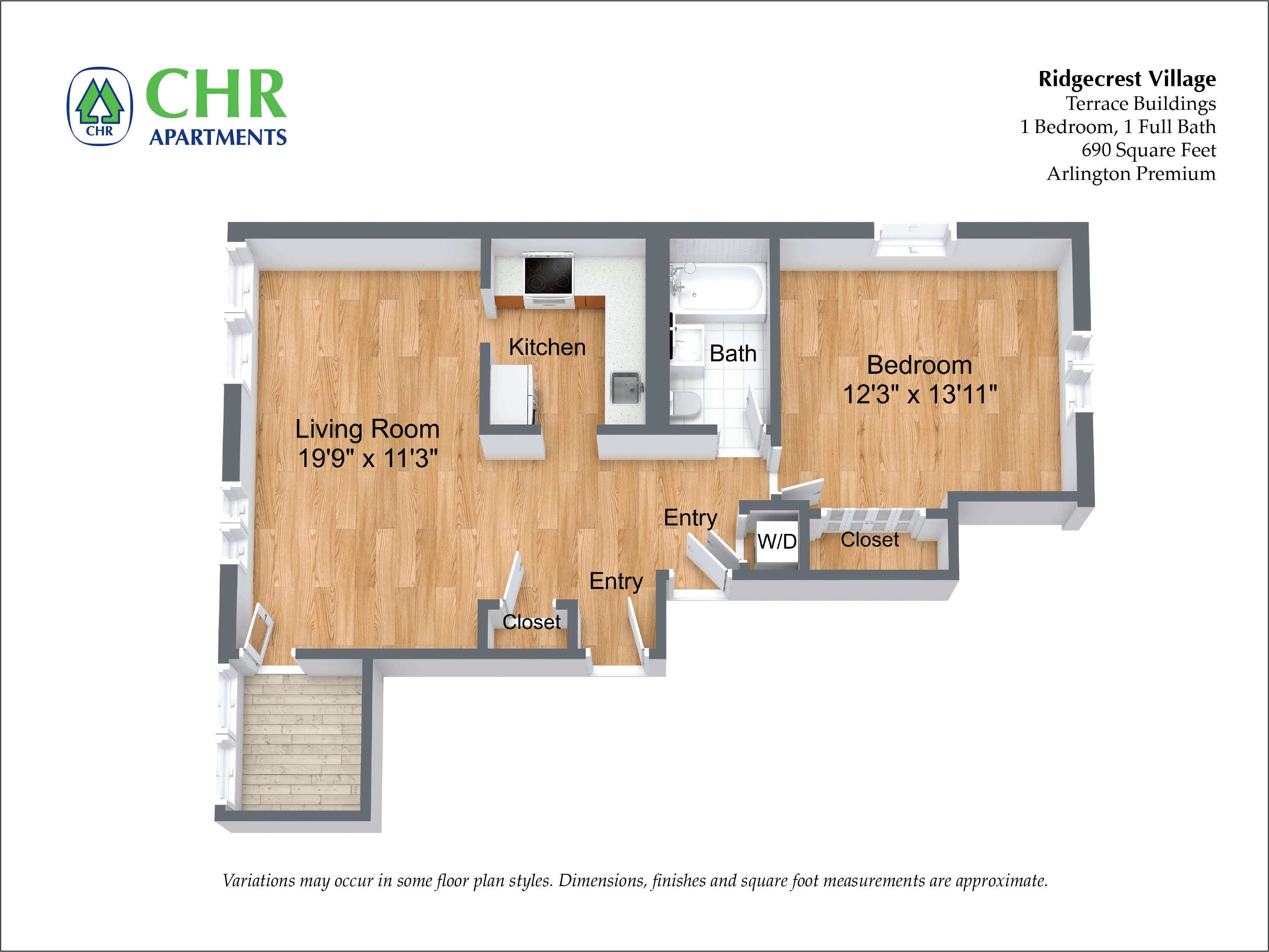 Click to view 1 Bed/1 Bath floor plan gallery
