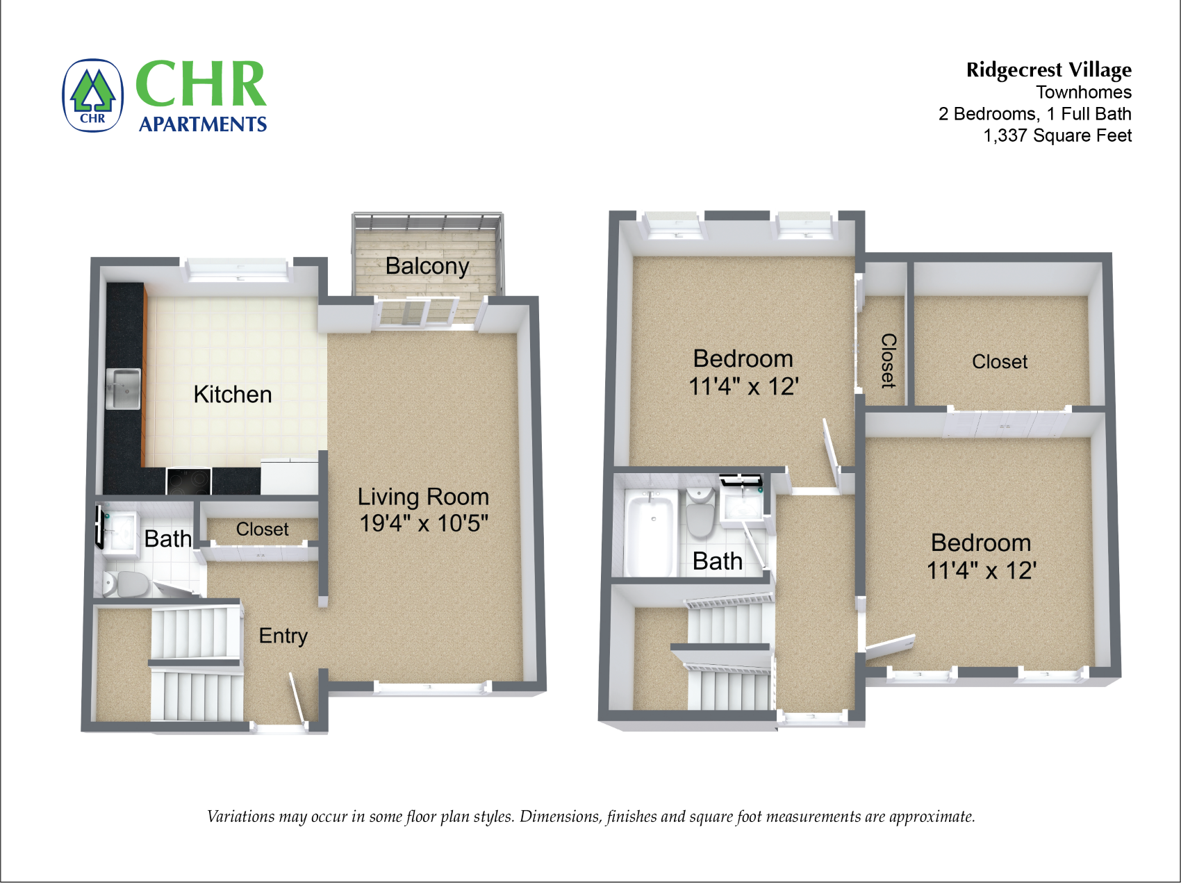 Click to view 2 Bedroom Townhome with Extra Storage floor plan gallery