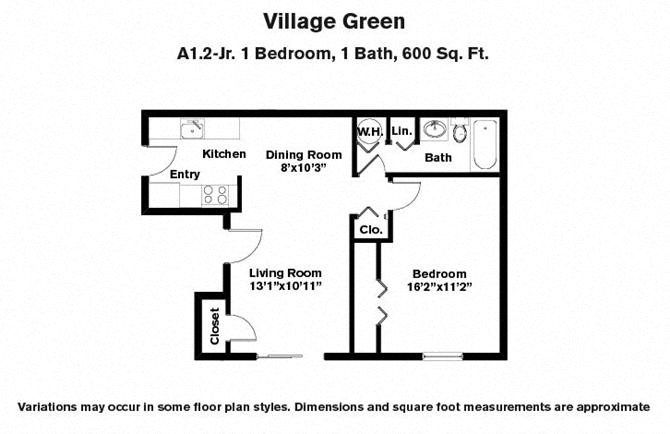 Floor plan 1 Bed/1 Bath with Dining Area image 2