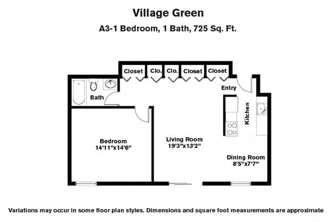 Click to view Floor plan 1 Bed/1 Bath with Many Closets image 2