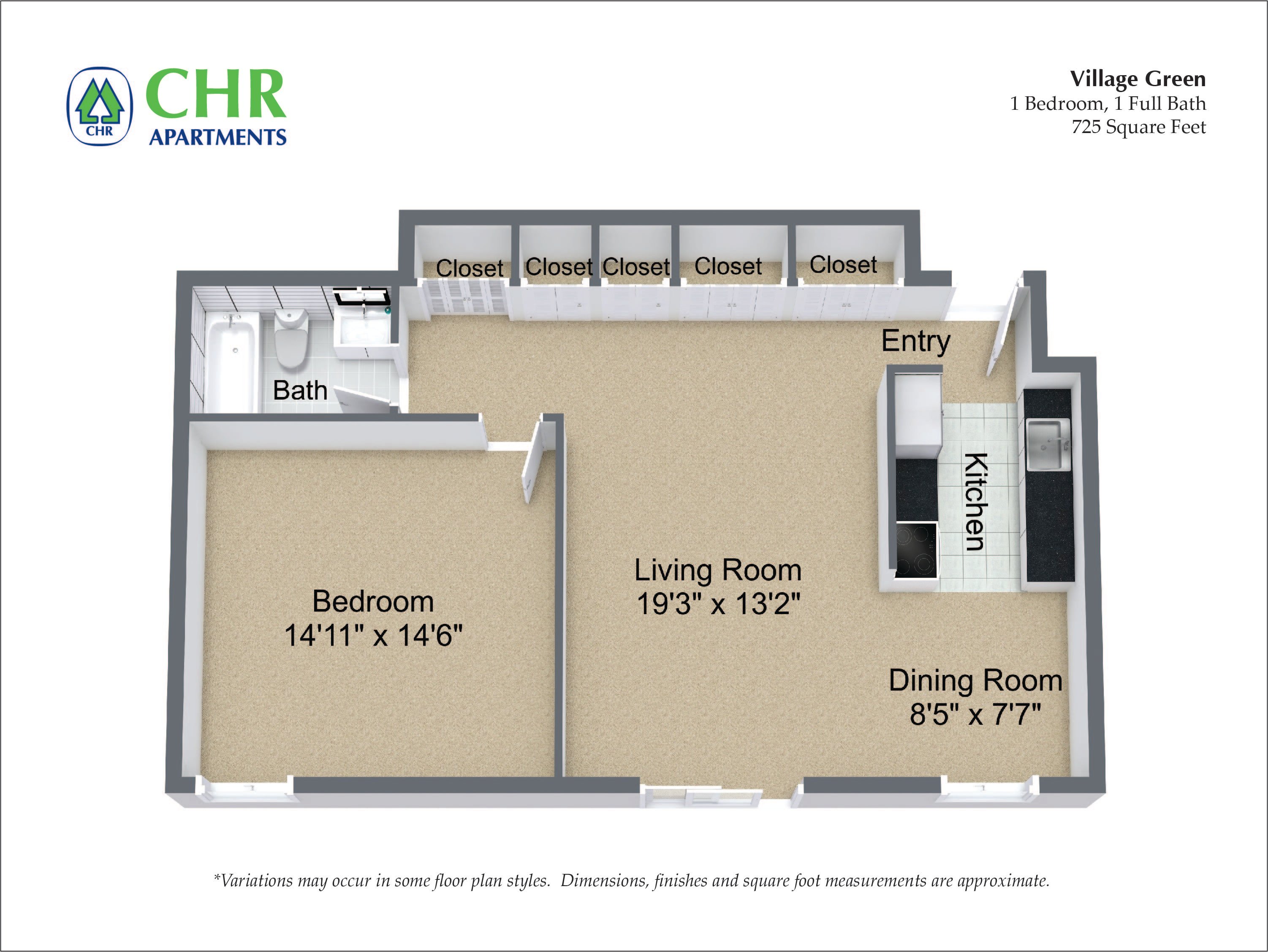 Click to view Floor plan 1 Bed/1 Bath with Many Closets image 1