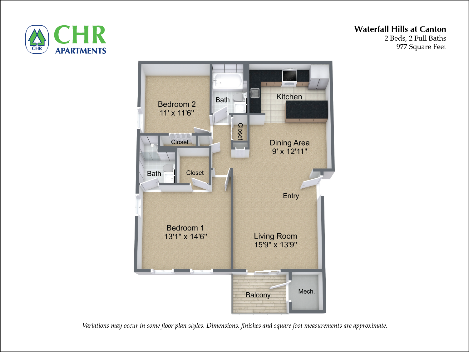 Click to view 2 Bed/2 Bath floor plan gallery