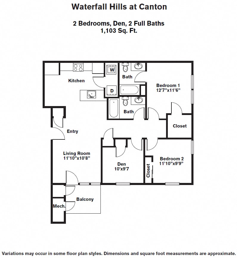 Click to view Floor plan 2 Bed/2 Bath and Den image 2