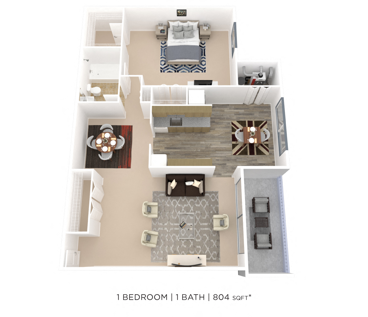 One Bedroom - 804 sqft floor plan