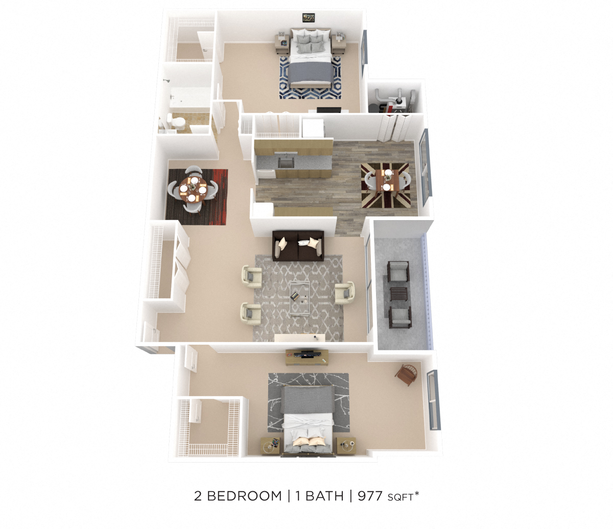 Two Bedroom 1 Bath - 977 sqft floor plan