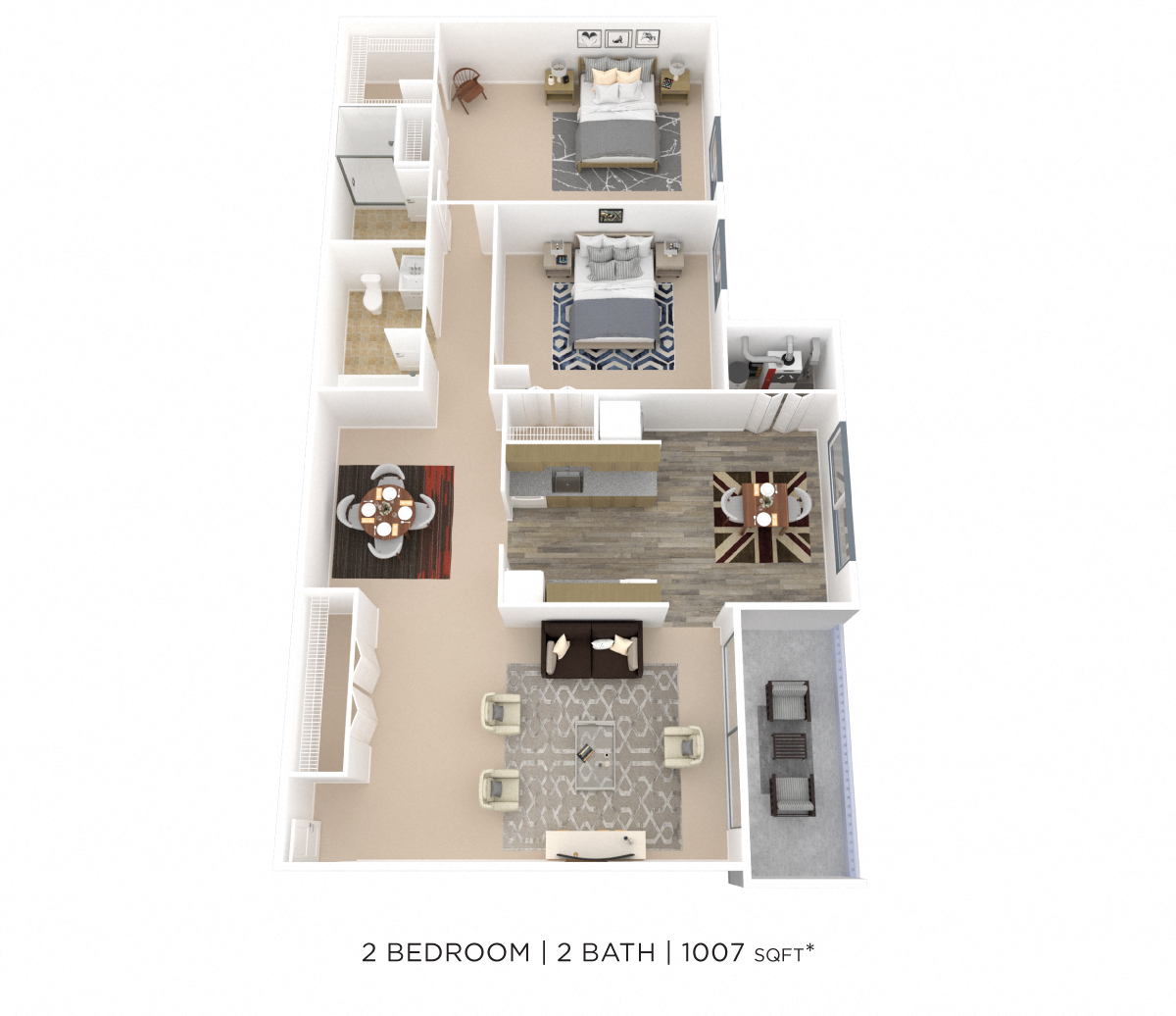 Two Bedroom 2 Bath - 1,007 sqft floor plan