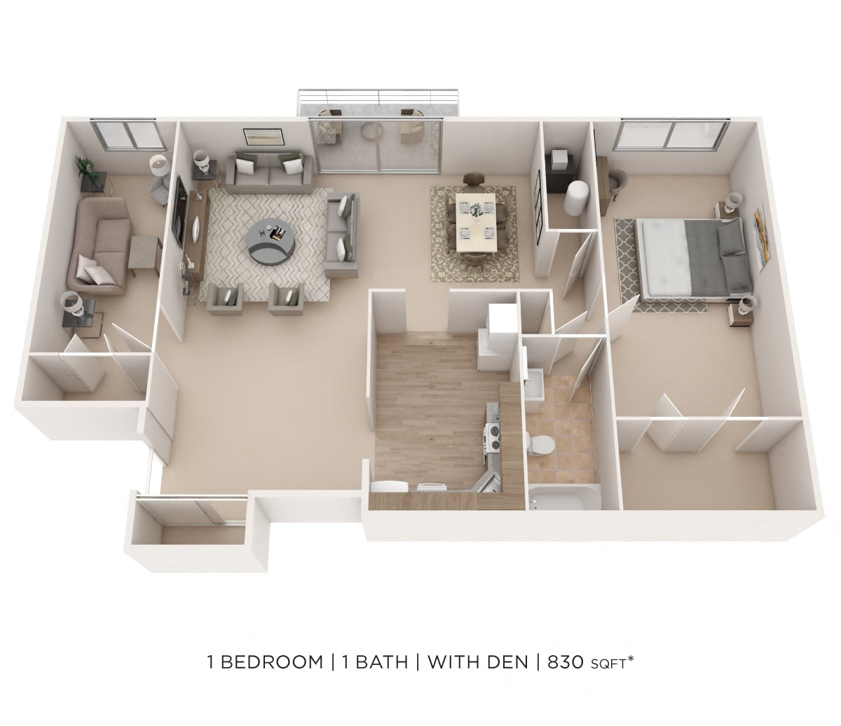 One Bedroom w/ Den - 830 sqft floor plan