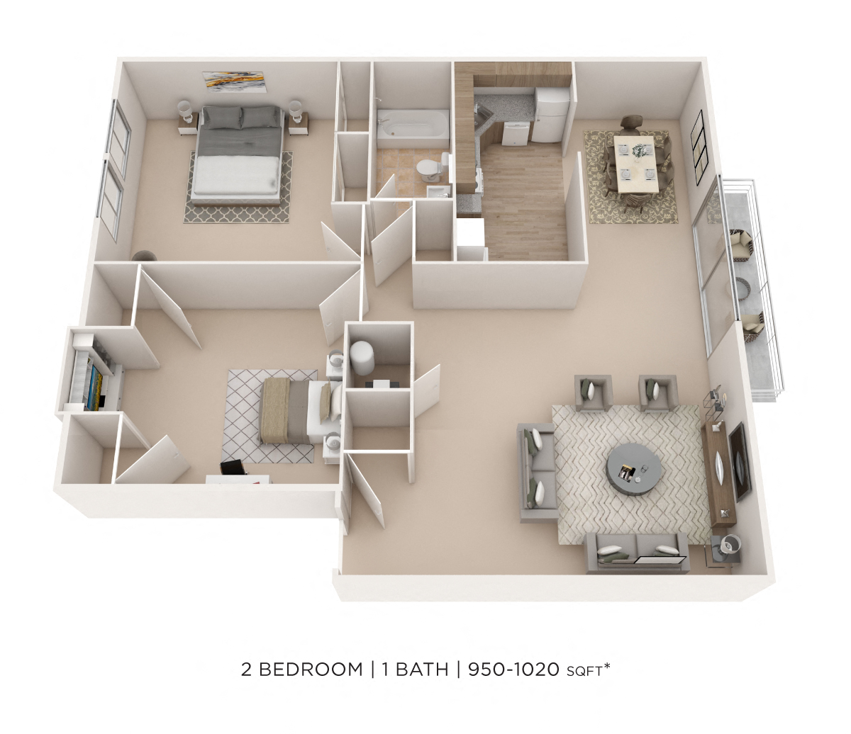 Two Bedroom - 975 sqft floor plan