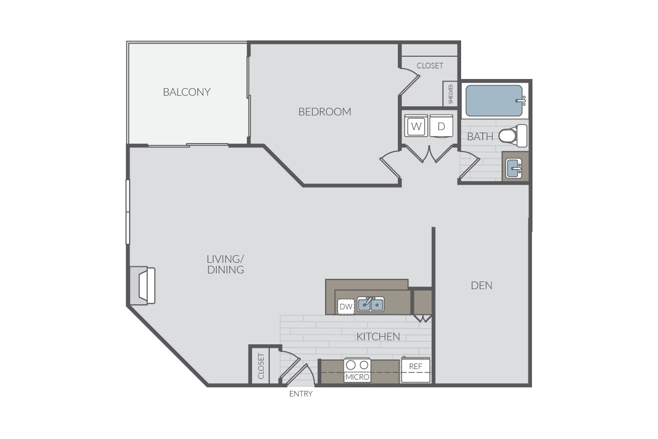 Plan 1G + Den floor plan