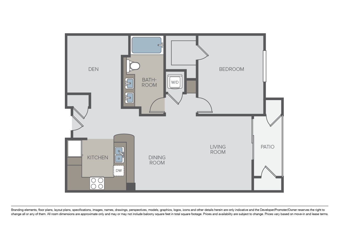 Plan 1J + Den floor plan