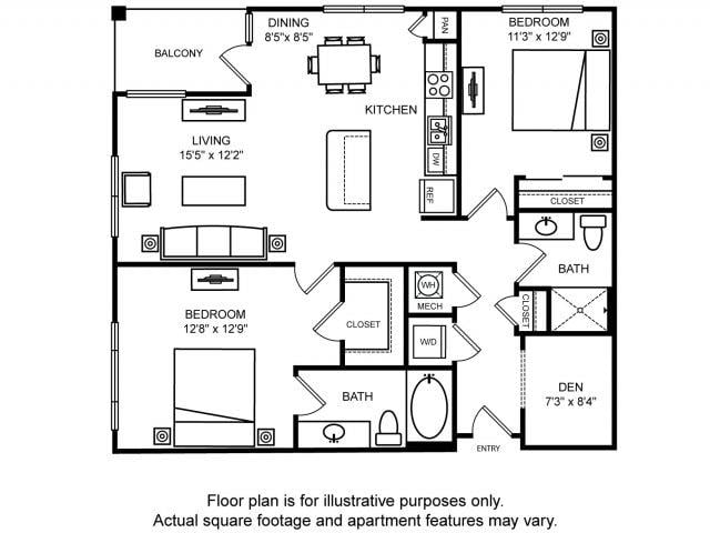 Madison – Two Bedroom w-Office Floorplan Image