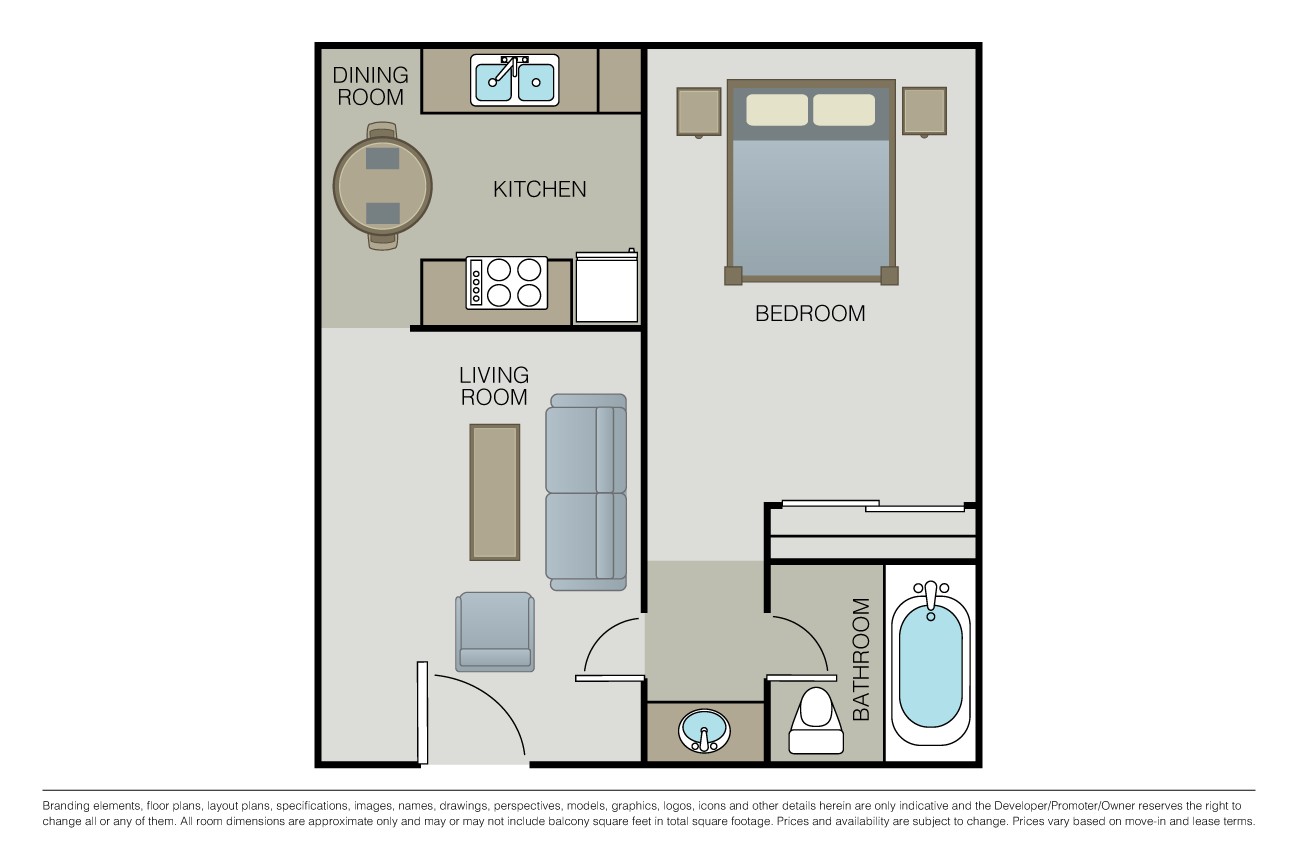 1 Bed 1 Bath floor plan image