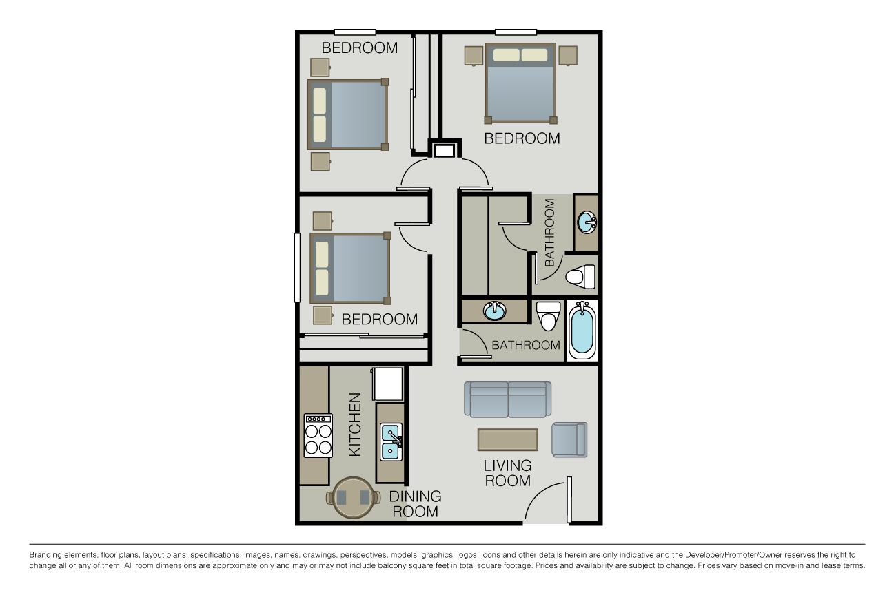 3 Bed 1.5 Bath floor plan image