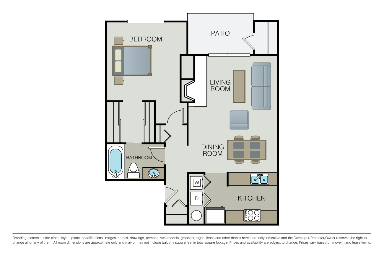 1 Bed 1 Bath floor plan image