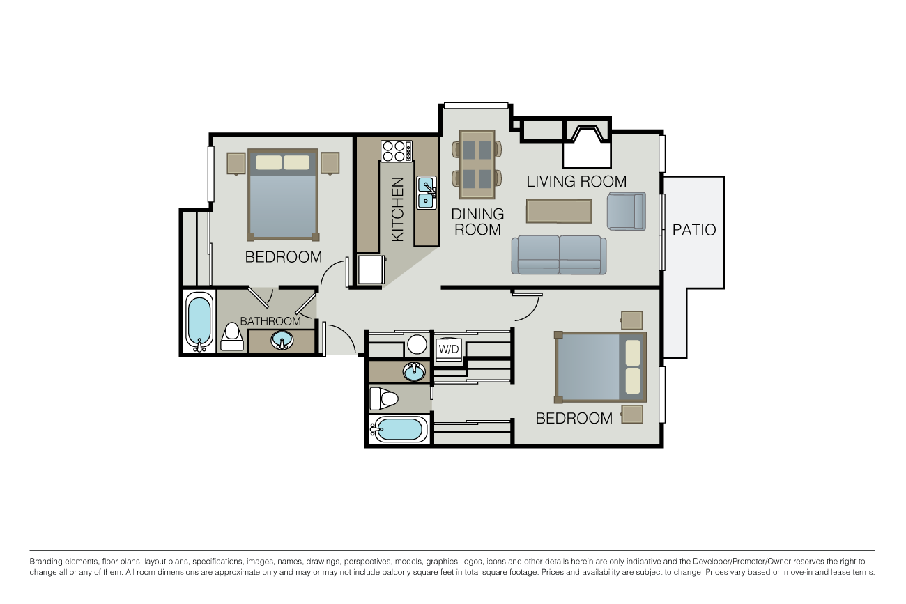 2 Bed 2 Bath floor plan image