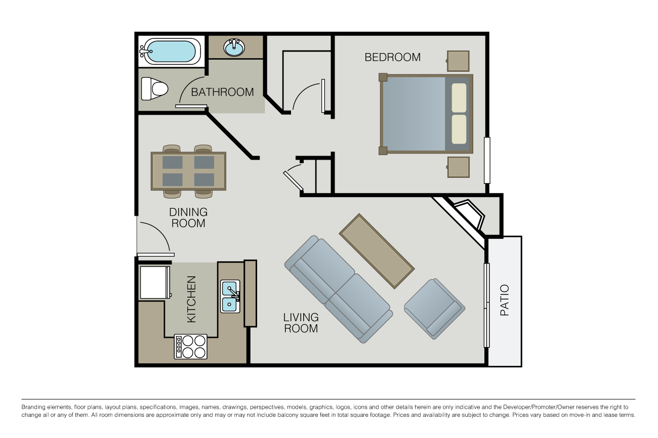 1 Bed 1 Bath - P Place/W Court/C Terrace floor plan image