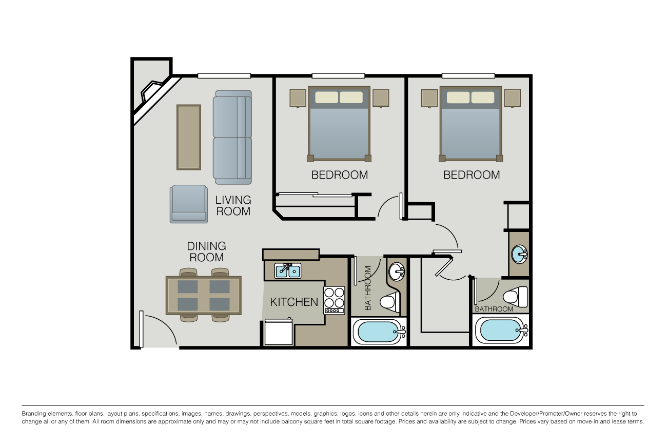 2 Bed 2 Bath - Park Place/Windsor Court floor plan image