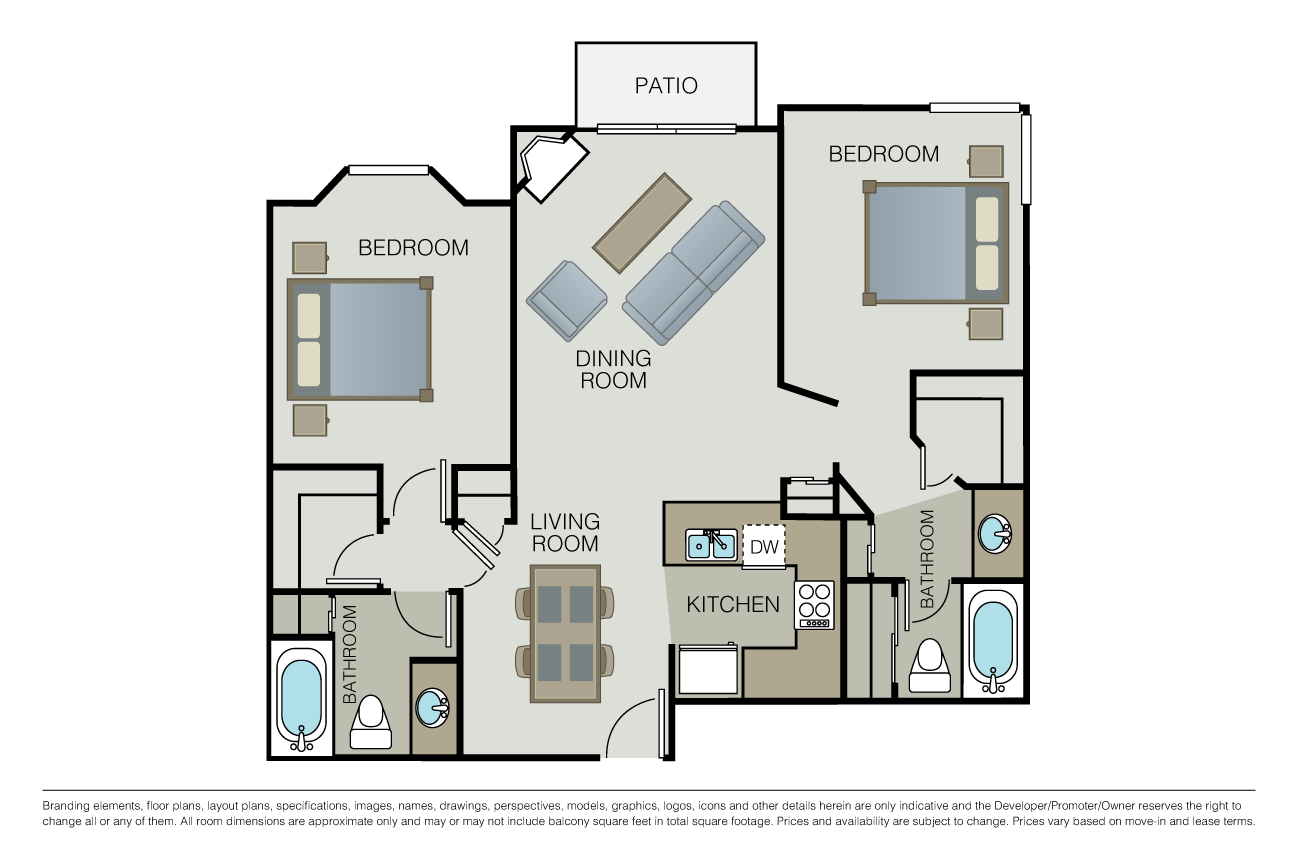 2 Bed 2 Baths - Cochran Terrace floor plan image