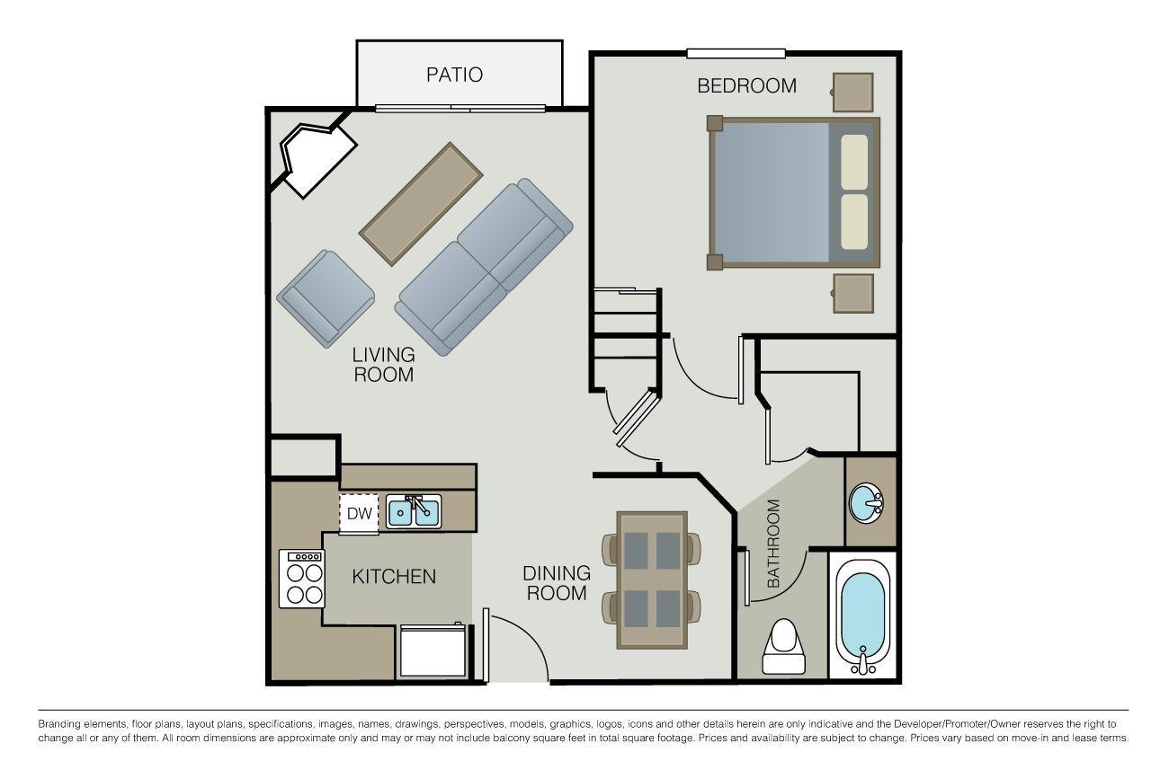 1 Bed 1 Bath - Marbella floor plan image