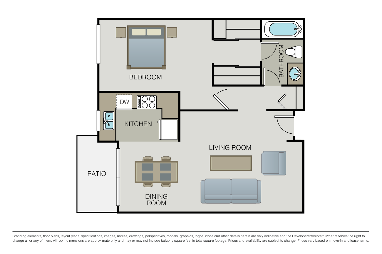 1 Bed 1 Bath floor plan image