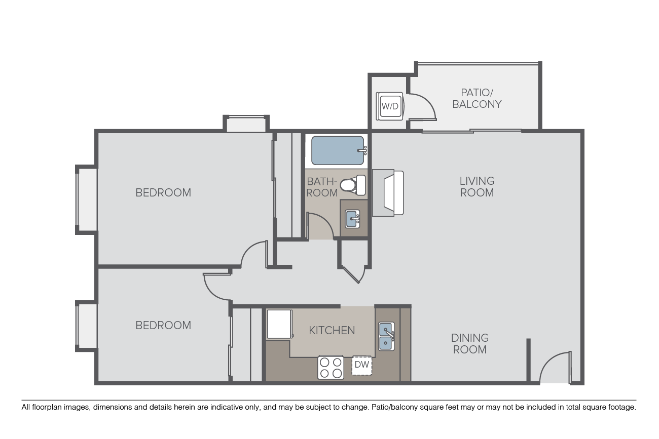 2 Bed 1 Bath (DL) floor plan