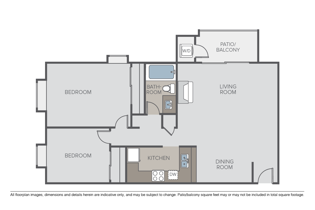 2 Bed 1 Bath (D) floor plan