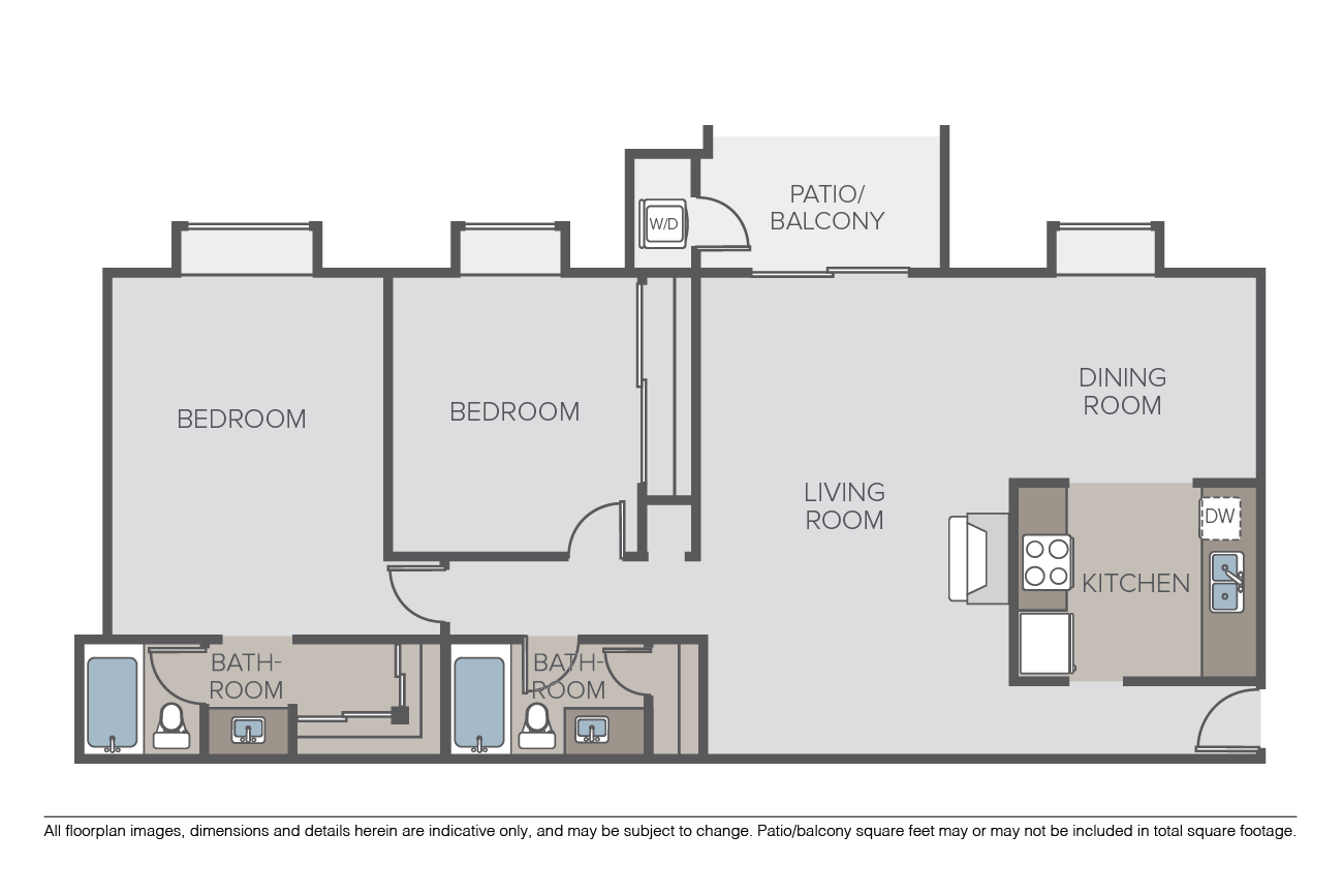 2 Bed 2 Bath (E) floor plan