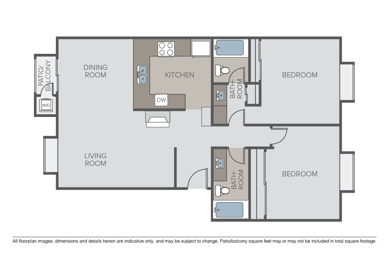 2 Bed 2 Bath (F) floor plan