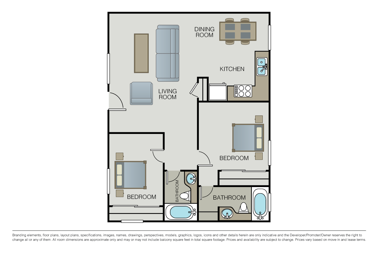 2 Bed 2 Bath (FL) floor plan image