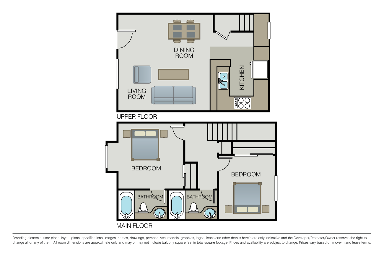 2 Bed 2 Bath (TH) floor plan image