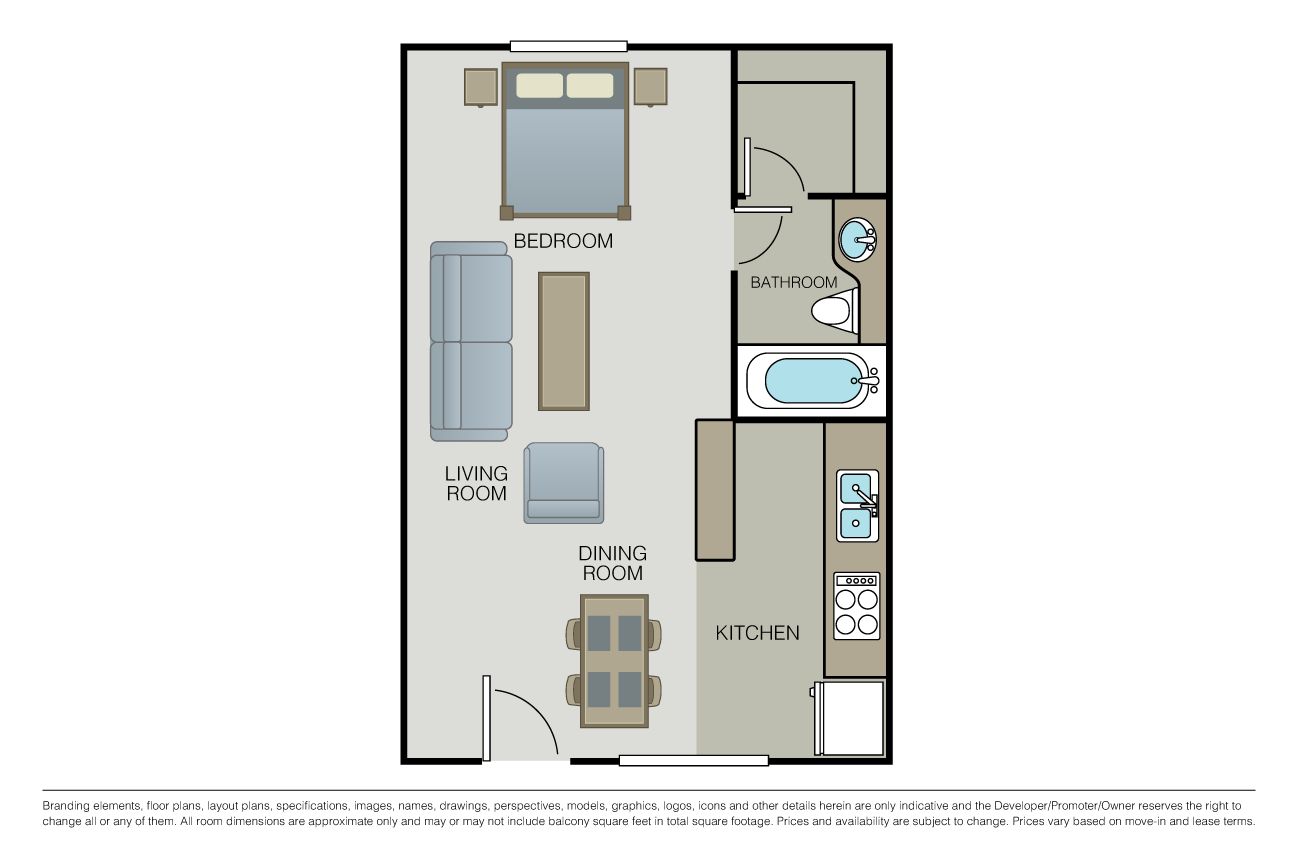 Studio 1 Bath floor plan image